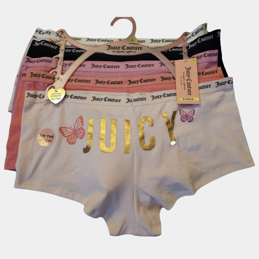 Juicy Couture 5-Pack Cotton/Spandex Tag Free Boy Short Panty Size L NWT